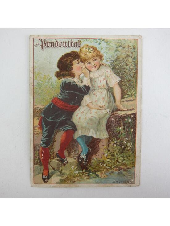 Other - Victorian Trade Card Prudential Insurance Boy Whispers Secret to Girl Antique